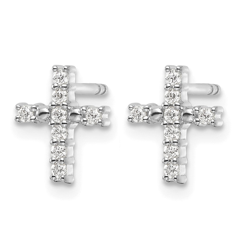 14K Weißgold Diamant-Kreuz-Ohrstecker, poliert