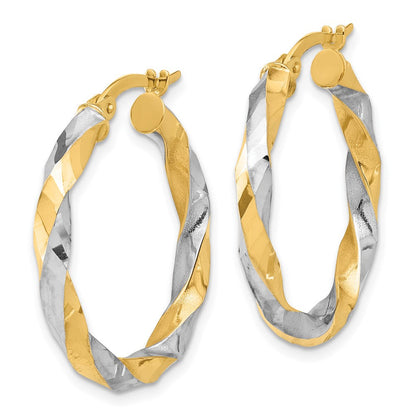 14K Gelbgold mit Rhodium Poliert und Diamantiert Gedreht Creolen