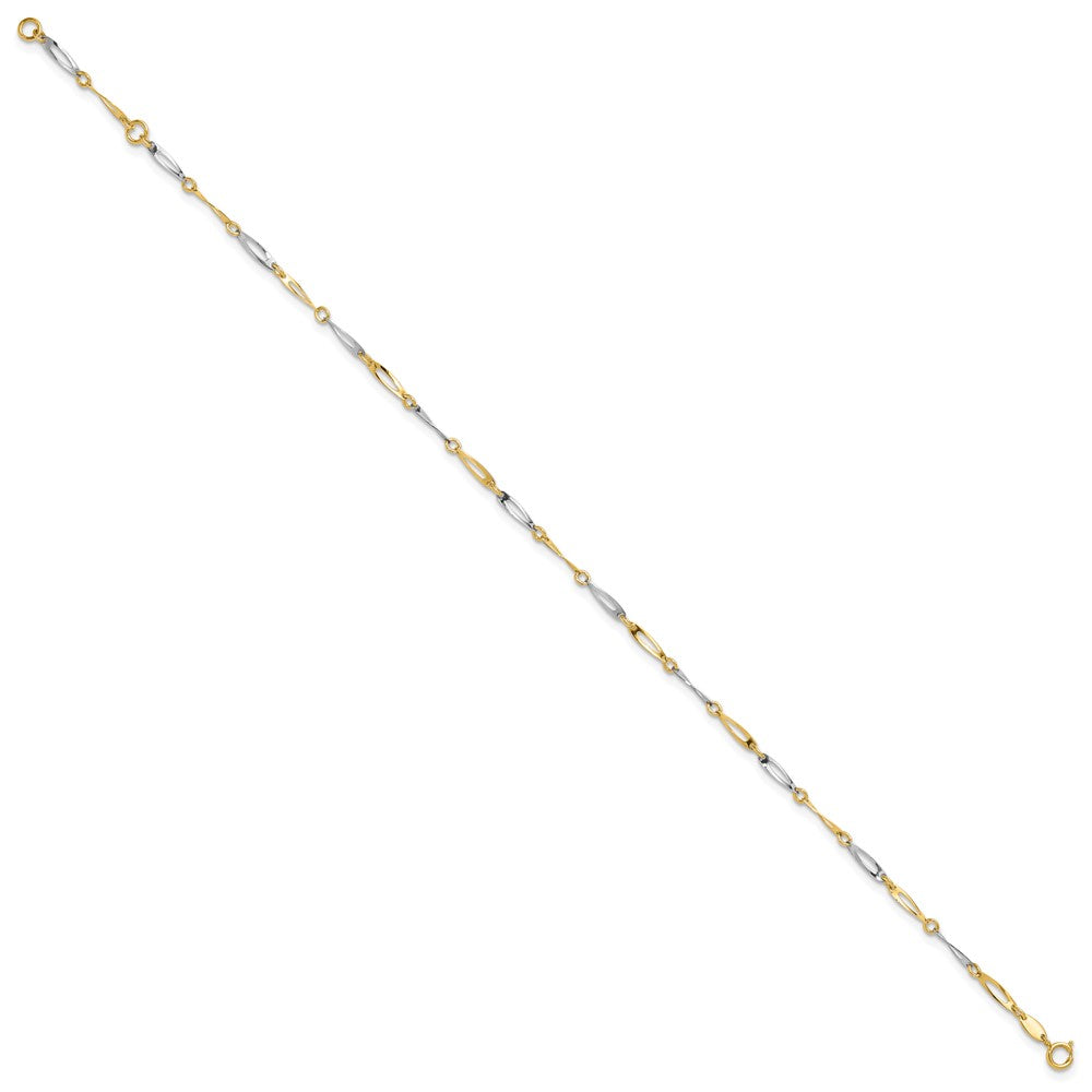14K Bicolor Gold Poliert Oval Gedreht Glieder Plus Verlängerung Total Kette Fußkettchen
