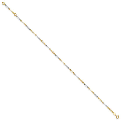 14K Bicolor Gold Poliert Oval Gedreht Glieder Plus Verlängerung Total Kette Fußkettchen