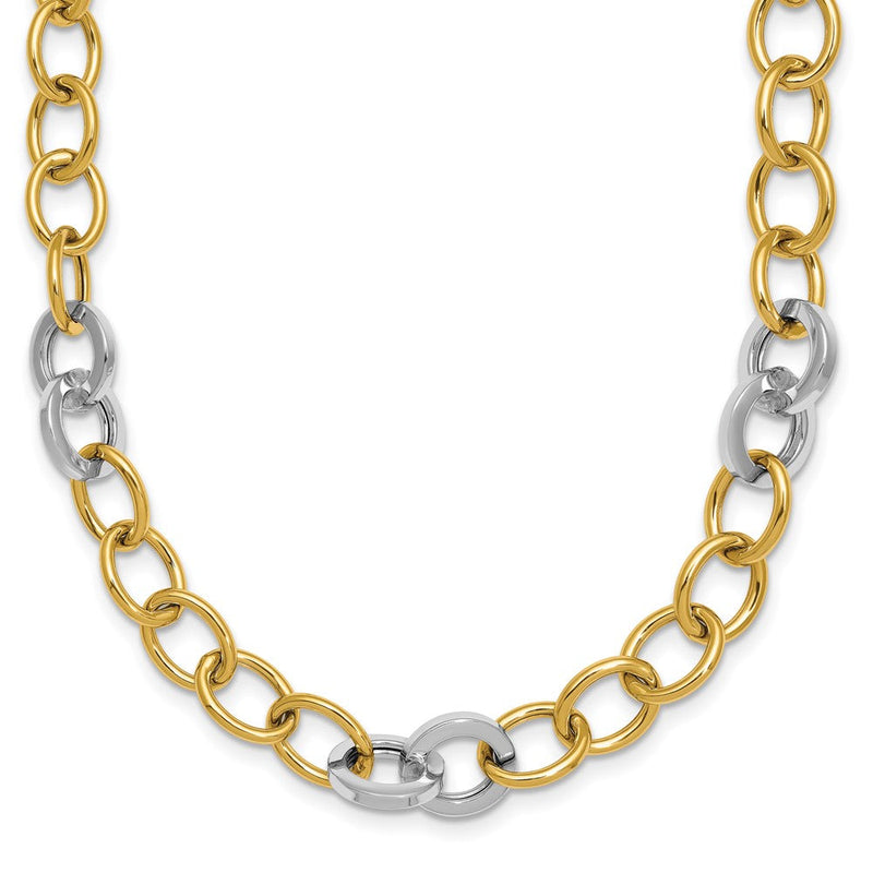 14K Bicolor Gold Bicolor Poliert 9.75mm Fantasie Kreis Ankerkette Kette 18 Zoll Halskette