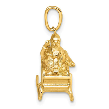 14K Gelbgold Polierter 3-D Winkender Weihnachtsmann im Schlitten Charm
