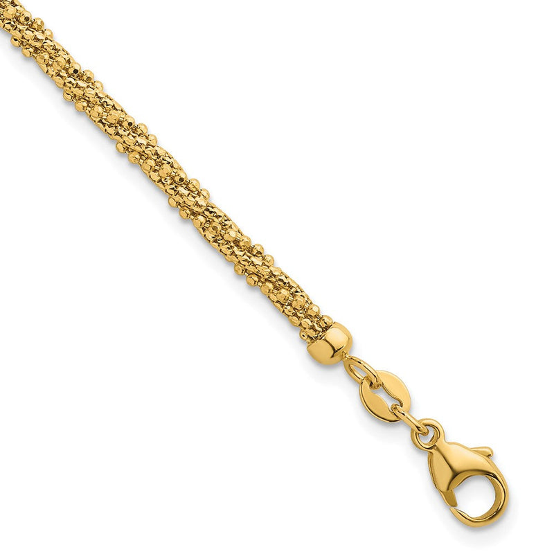 14K Gelbgold Poliert und Strukturiert 3mm Gedreht Netz Fantasie Gekugelt Gliederarmband