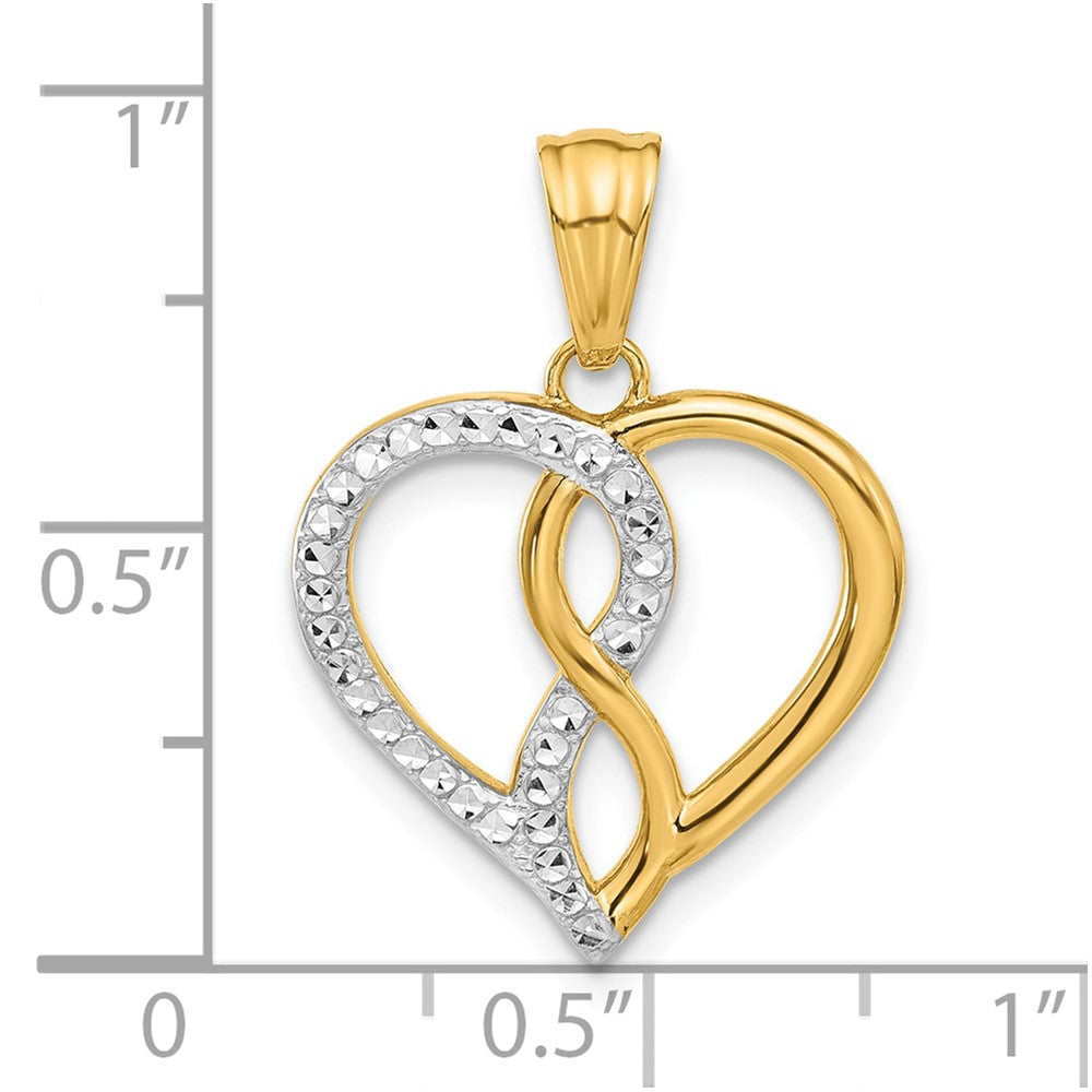 14K Gelbgold und Rhodium diamantgeschliffener Unendlichkeitsherz-Anhänger