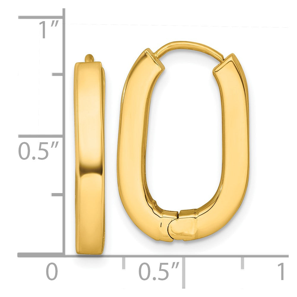 14K Gelbgold Poliert 3.25mm Oval Quadratisch Röhre Klappbar Creolen