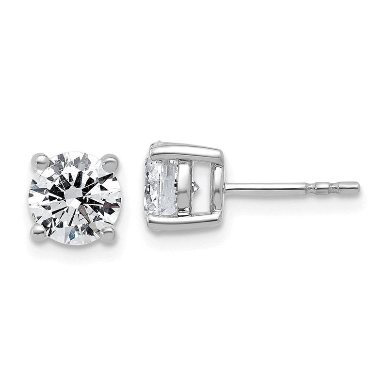 14K Weißgold Ohrstecker mit 2K Labor-Diamant VS+ F+ im Rundschliff, komplette Vierzacken-Fassung, leichtgewichtig