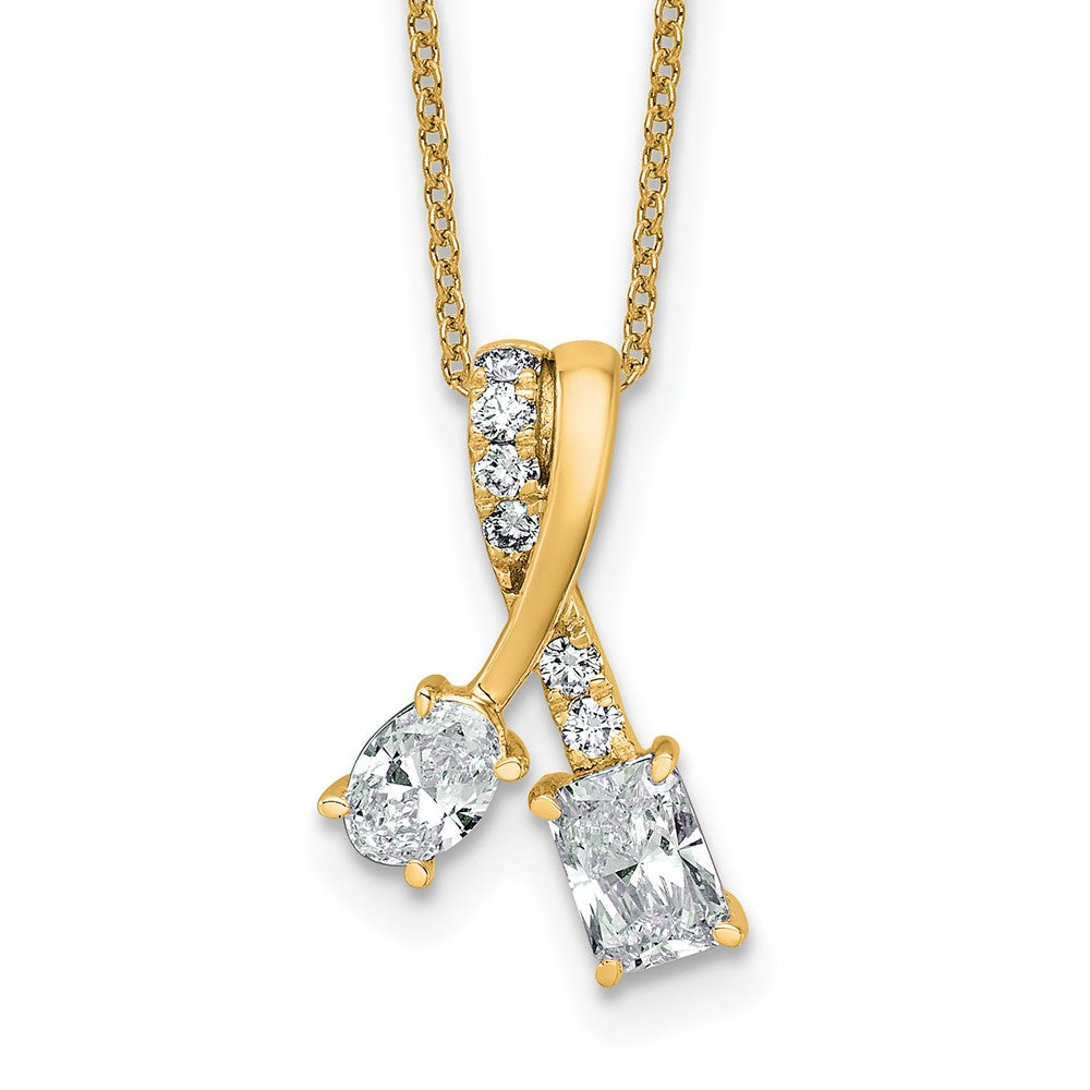 14K Gelbgold Laborgezüchteter Diamant 0,875 Karat VS/SI+ G+ Oval- und Radiant-Schliff Komplette Zweistein-Anhänger-Halskette, 18 Zoll
