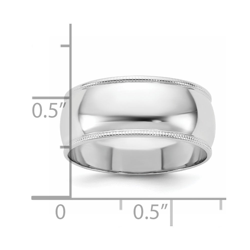 14K Weißgold 8 mm leichter Ehering mit Milgrain, halbrund
