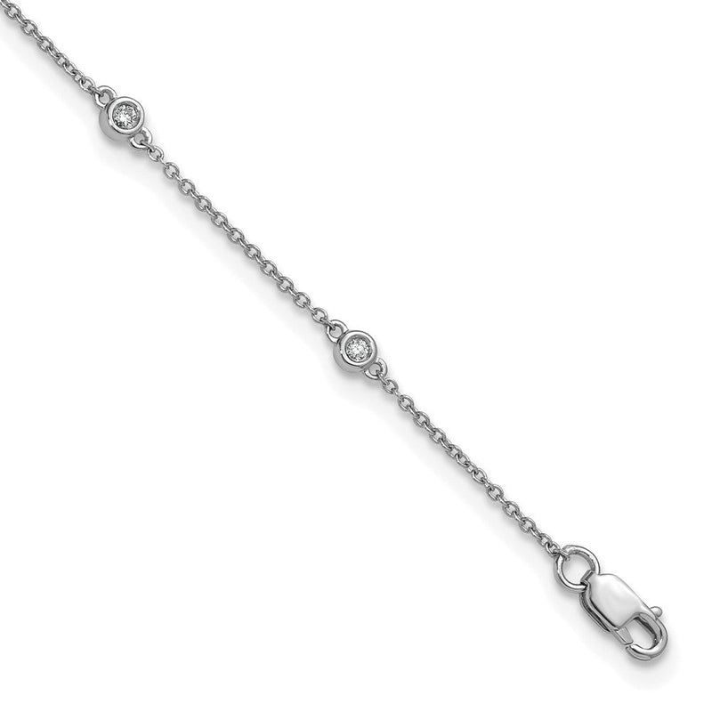 14K Weißgold Komplett 1/8 Karat Zargenfassung-set Diamant und Ankerkette Kette 8-station 9 Zoll Fußkettchen