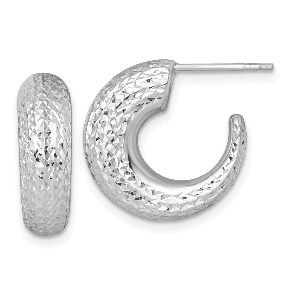 14K Weißgold Poliert Diamantiert Hohl C-hoop Ohrstecker