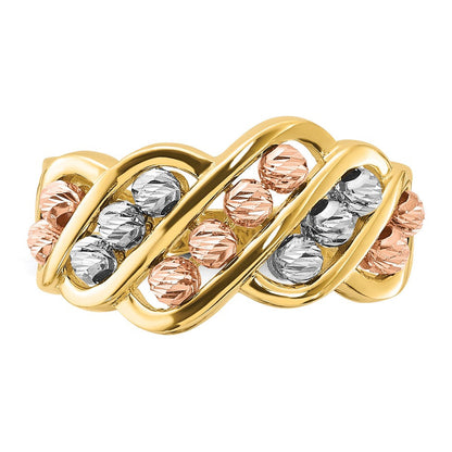 14K Tricolor-Gold Fashionring mit polierten und diamantgeschliffenen Perlen