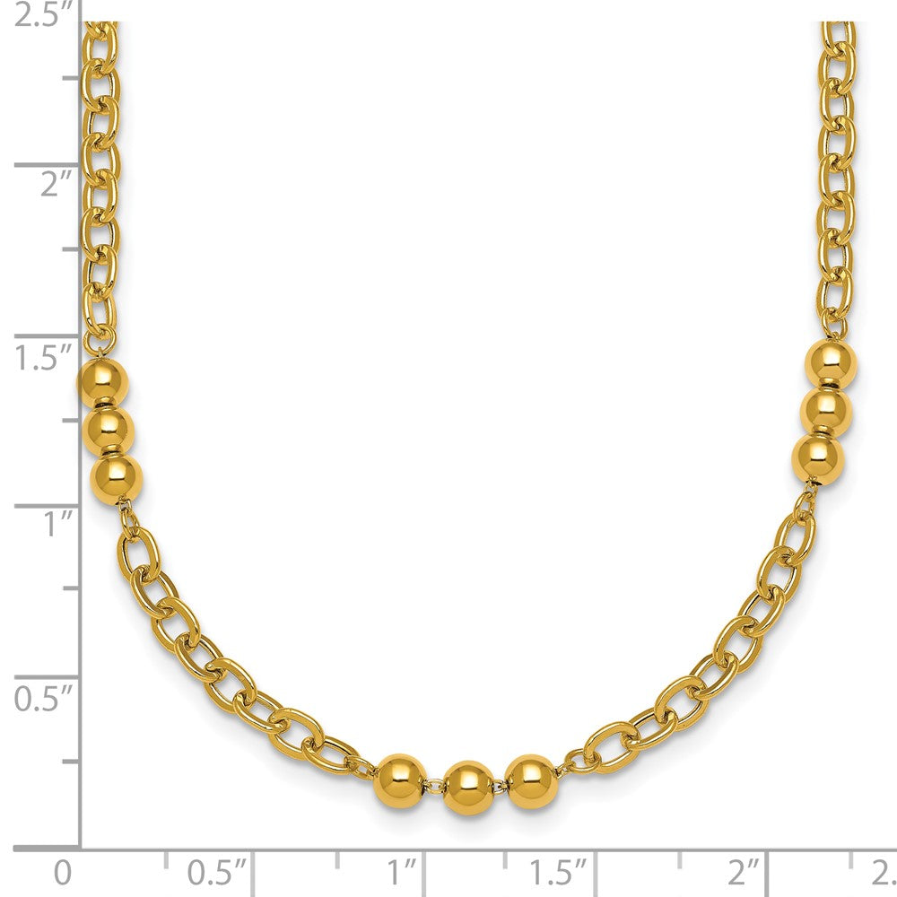 14K Gelbgold Poliert 3.5mm Fantasie Gekugelt und Ankerkette Glieder 18 Zoll Halskette