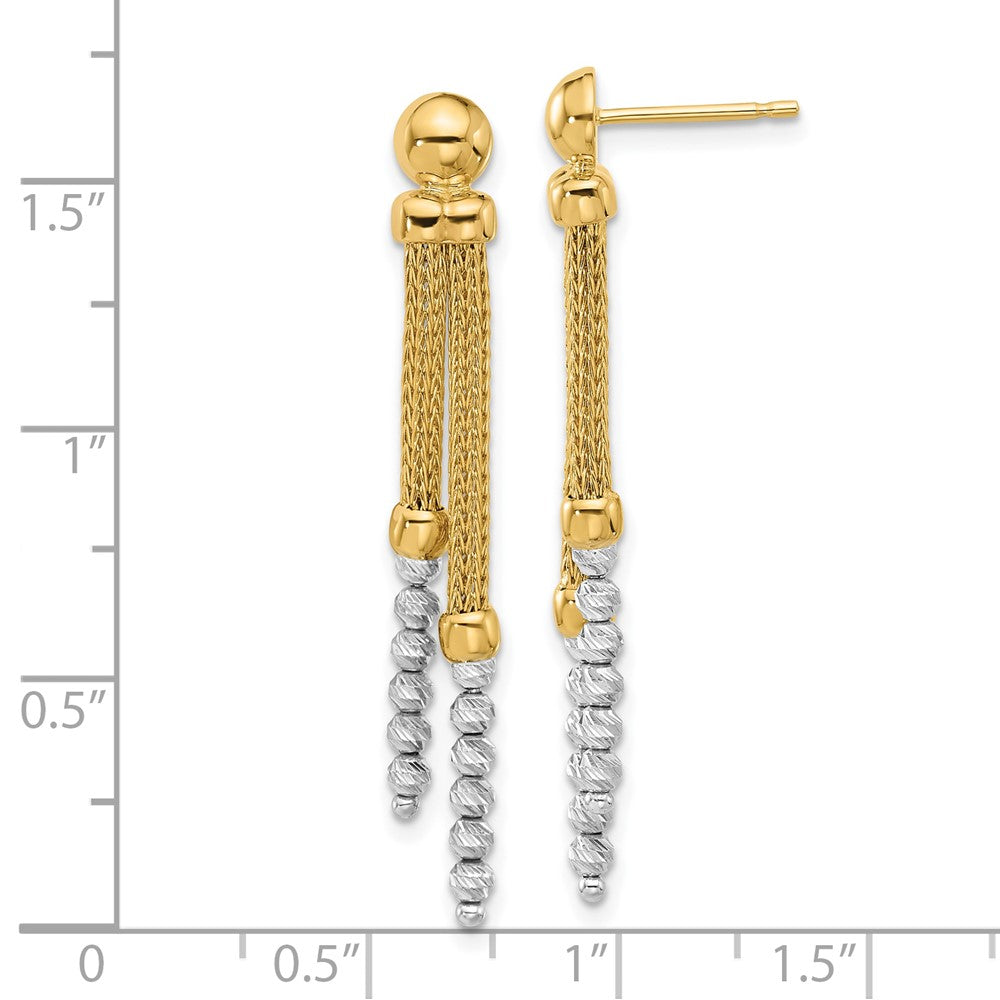 14K Bicolor Gold Bicolor Poliert und Diamantiert Perlen und Netz Kette Hängend Ohrstecker