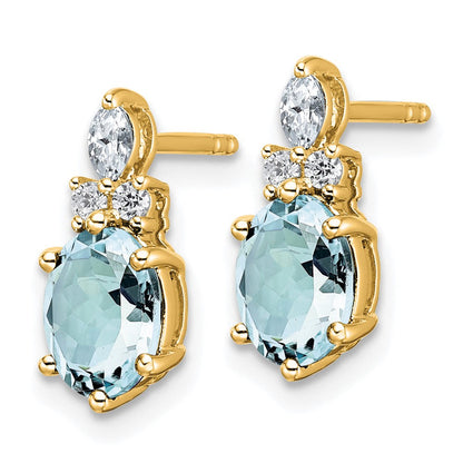 14K Gelbgold Ohrstecker mit Diamanten und ovalem Aquamarin (7 x 5 mm)
