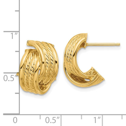 14K Gelbgold Poliert und Strukturiert Gedreht Ohrstecker