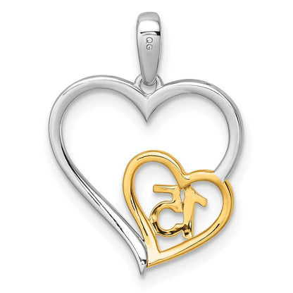 14K Bicolor-Gold Polierter Herz-Anhänger „Quinceañera 15" mit 0,05 ct. Diamant