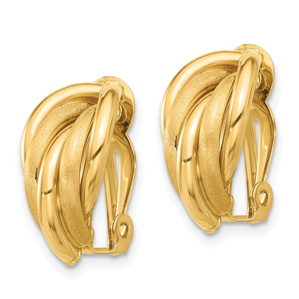 14K Gelbgold 10x18mm Poliert und Satiniert Gebogen Omega Rückseite Non-pierced Ohrringe