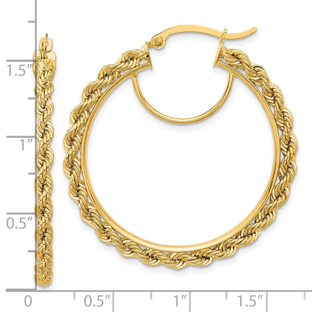 14K Gelbgold Ohrringe Creolen, poliert und diamantiert, Kordel-Design, 2,95 mm