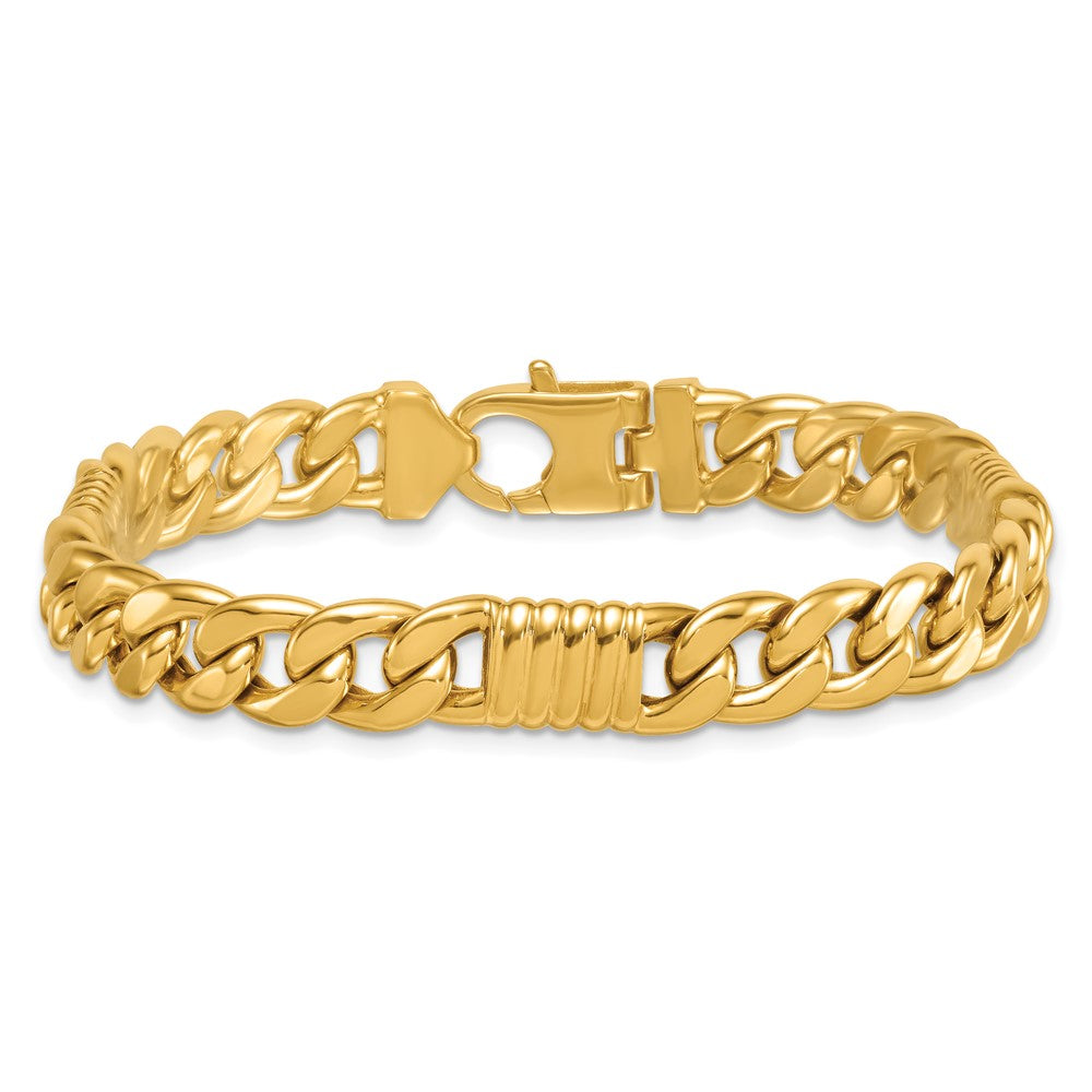 14K Gelbgold Poliert 8.75mm Fantasie Panzer Kette Herren Armband