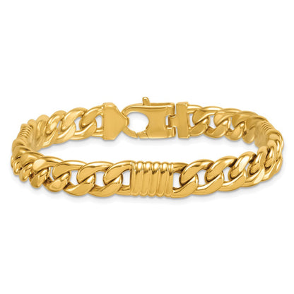 14K Gelbgold Poliert 8.75mm Fantasie Panzer Kette Herren Armband