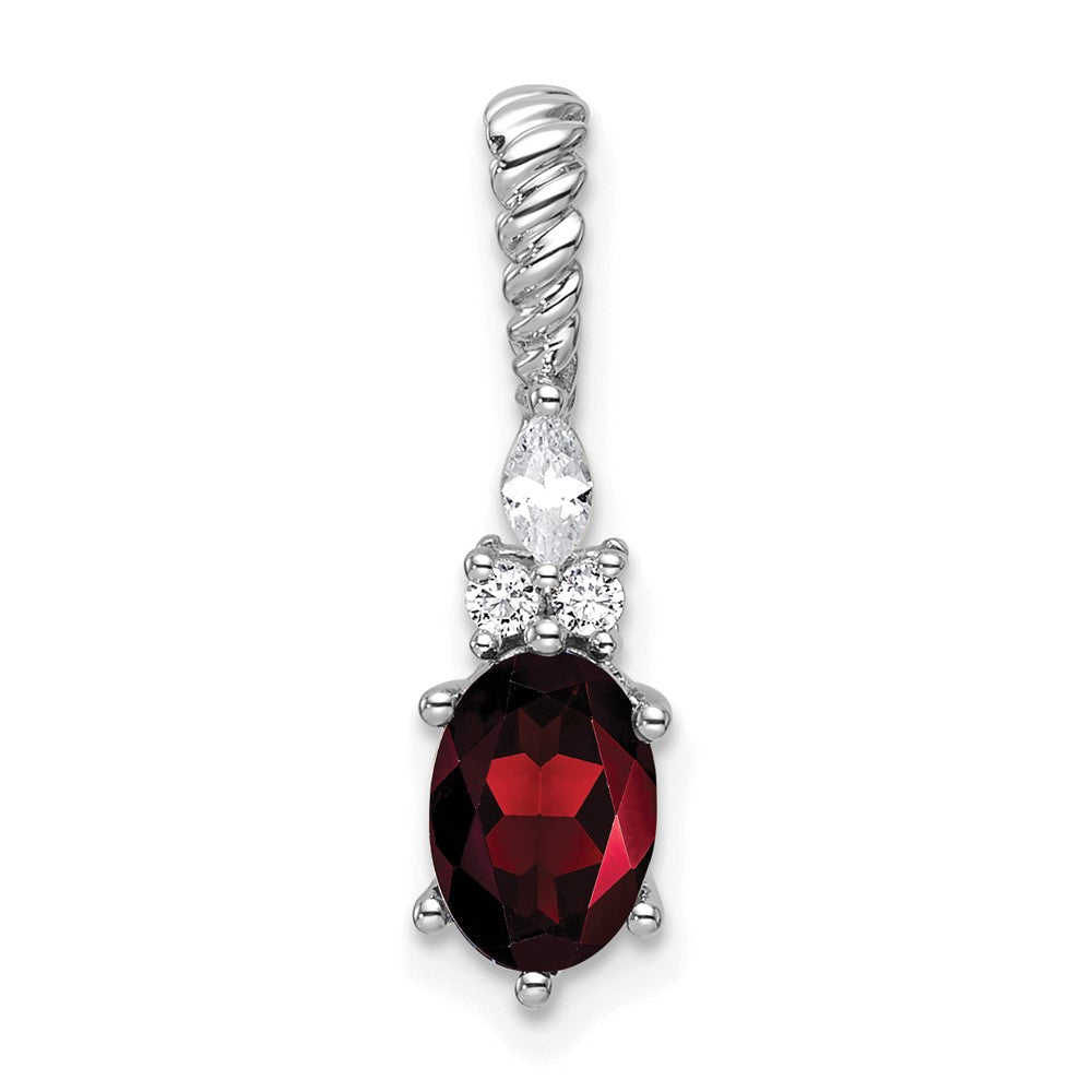 14K Weißgold Diamant und 7x5 Oval January/garnet Gedreht Kette Anhänger