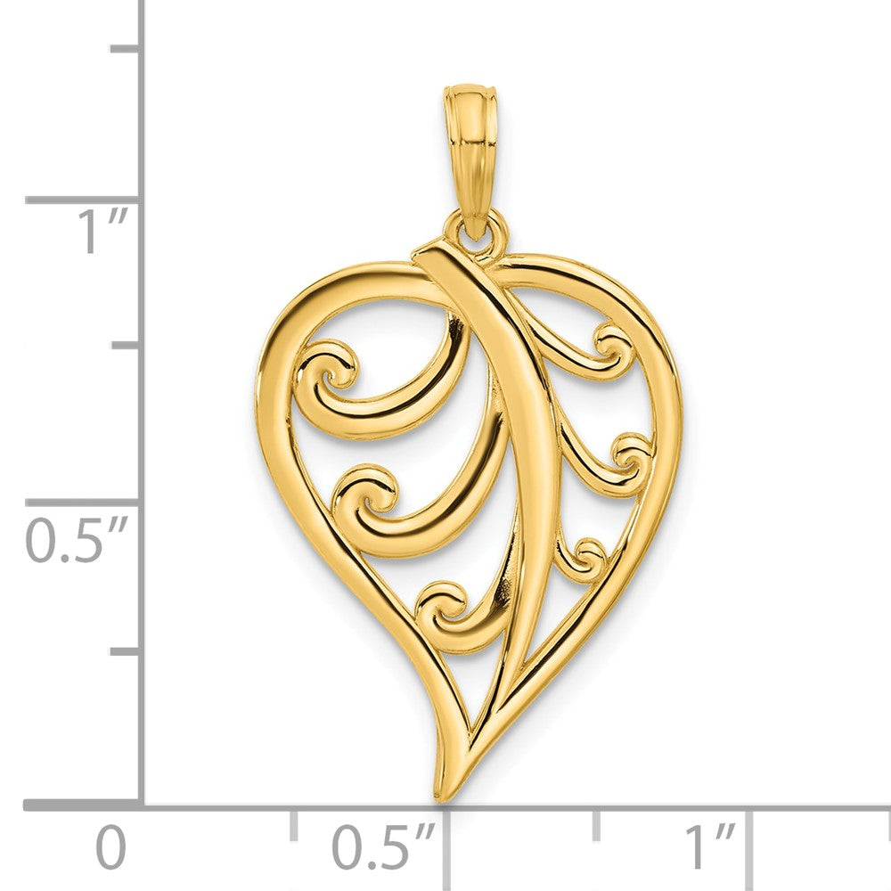 14K Gelbgold Polierter Blatt-Anhänger
