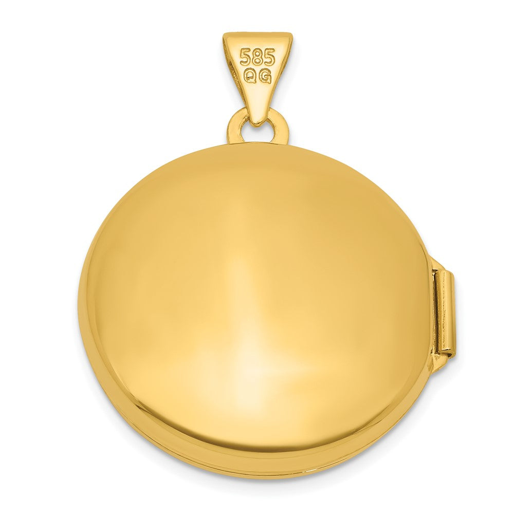 14K Gelbgold und Rhodium Halb Point Diamant Poliert Kreuz 20mm Rund Medaillon