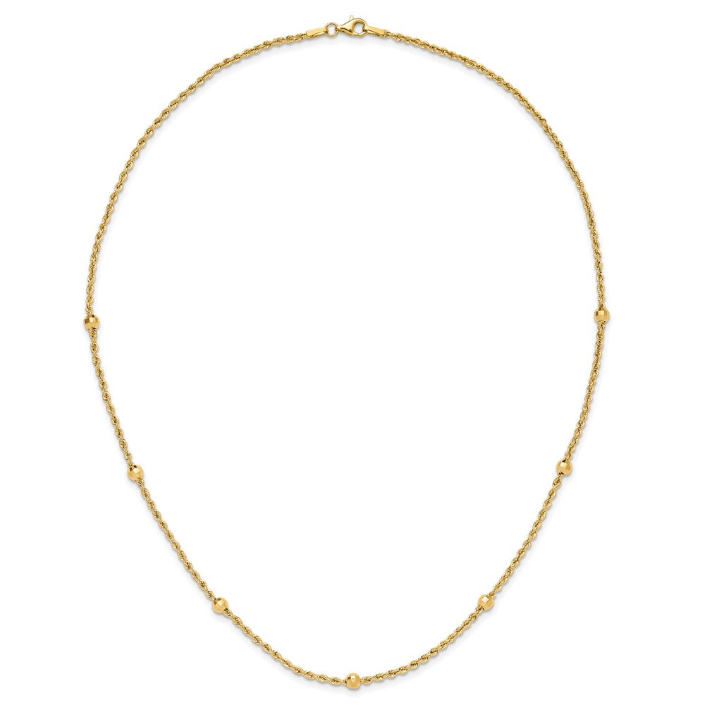 14K Gelbgold Mirror Perlen und Diamantiert Kordel Kette 7-station 18 Zoll Halskette
