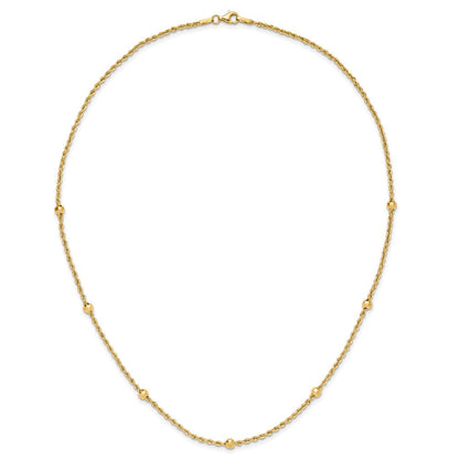 14K Gelbgold Mirror Perlen und Diamantiert Kordel Kette 7-station 18 Zoll Halskette