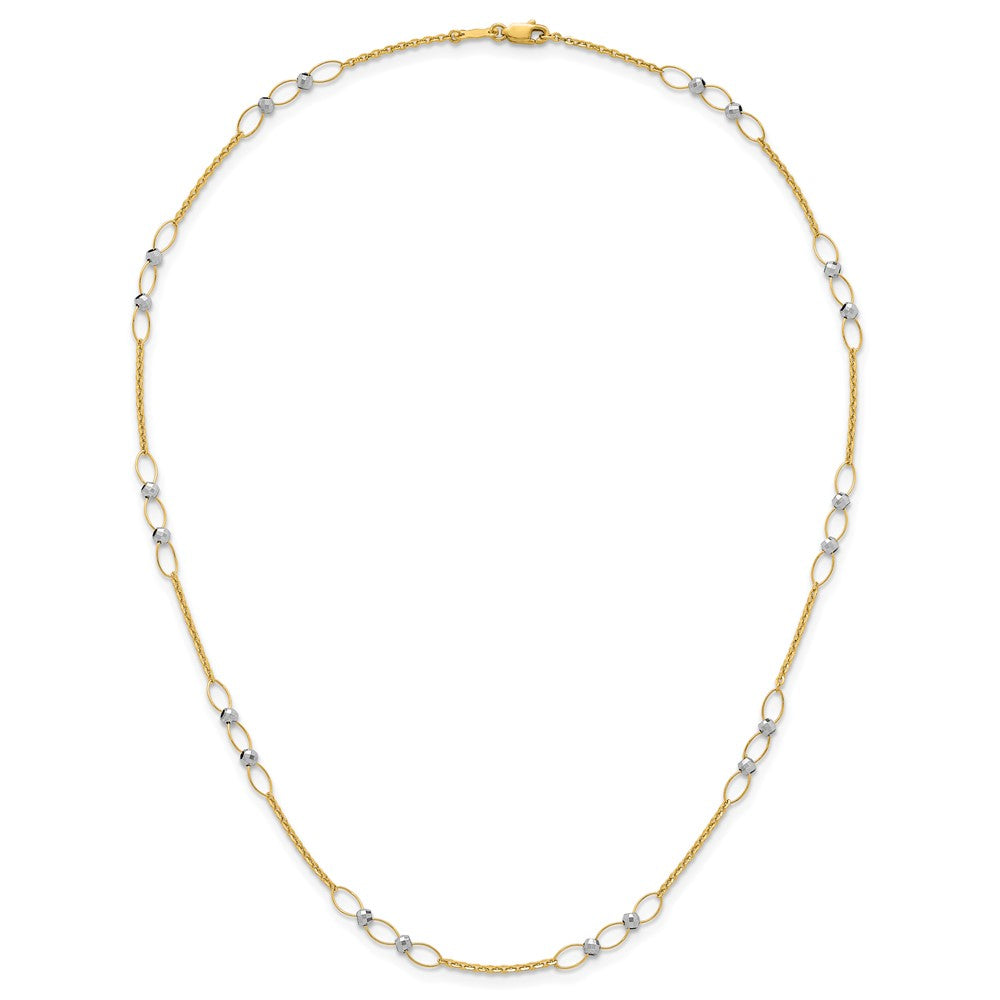 14K Bicolor Gold Bicolor Poliert Oval Knöpfe und Facettiert Perlen 18 Zoll Halskette