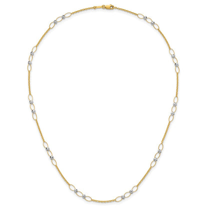 14K Bicolor Gold Bicolor Poliert Oval Knöpfe und Facettiert Perlen 18 Zoll Halskette
