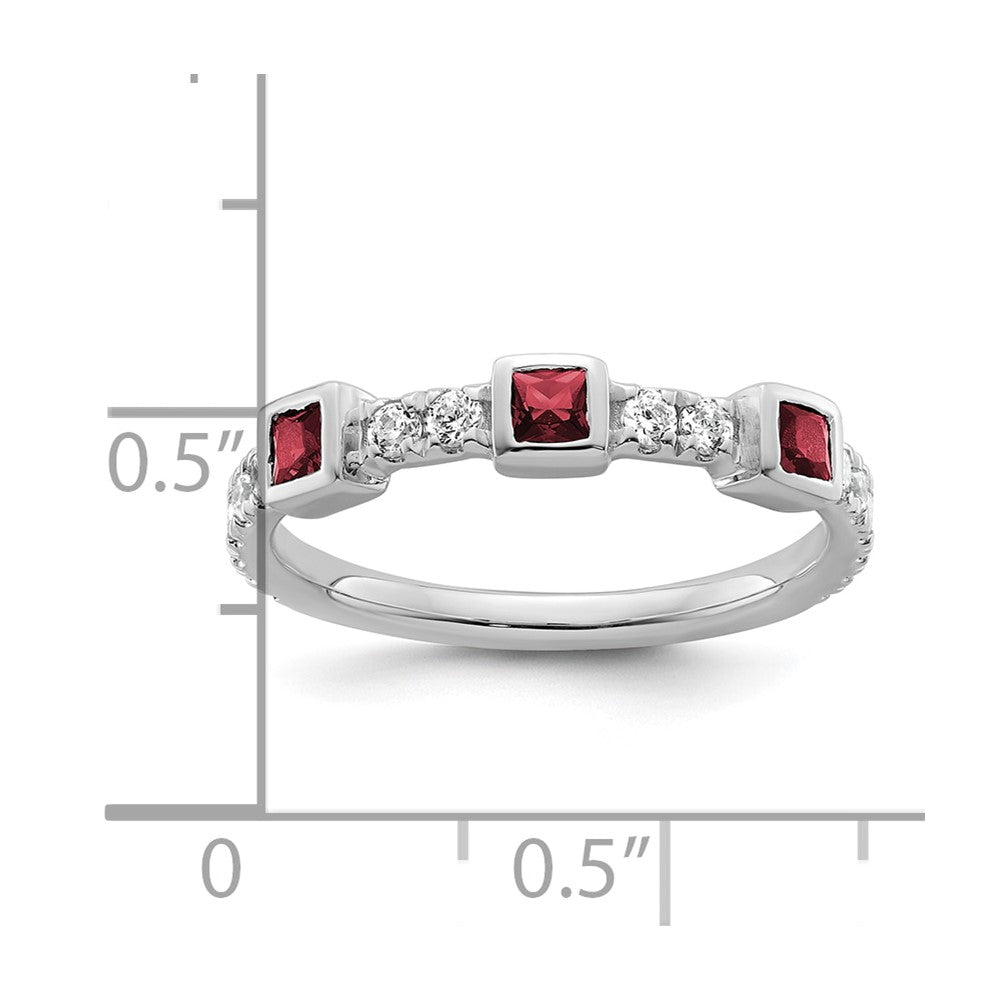 14K Weißgold Fashion-Ring, poliert, mit Diamant und Rubin