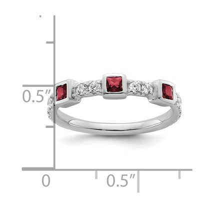 14K Weißgold Fashion-Ring, poliert, mit Diamant und Rubin