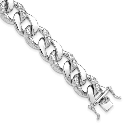 Sterlingsilber Rhodiniert 12mm Totenkopf Panzer Glieder 8.25 Zoll Armband