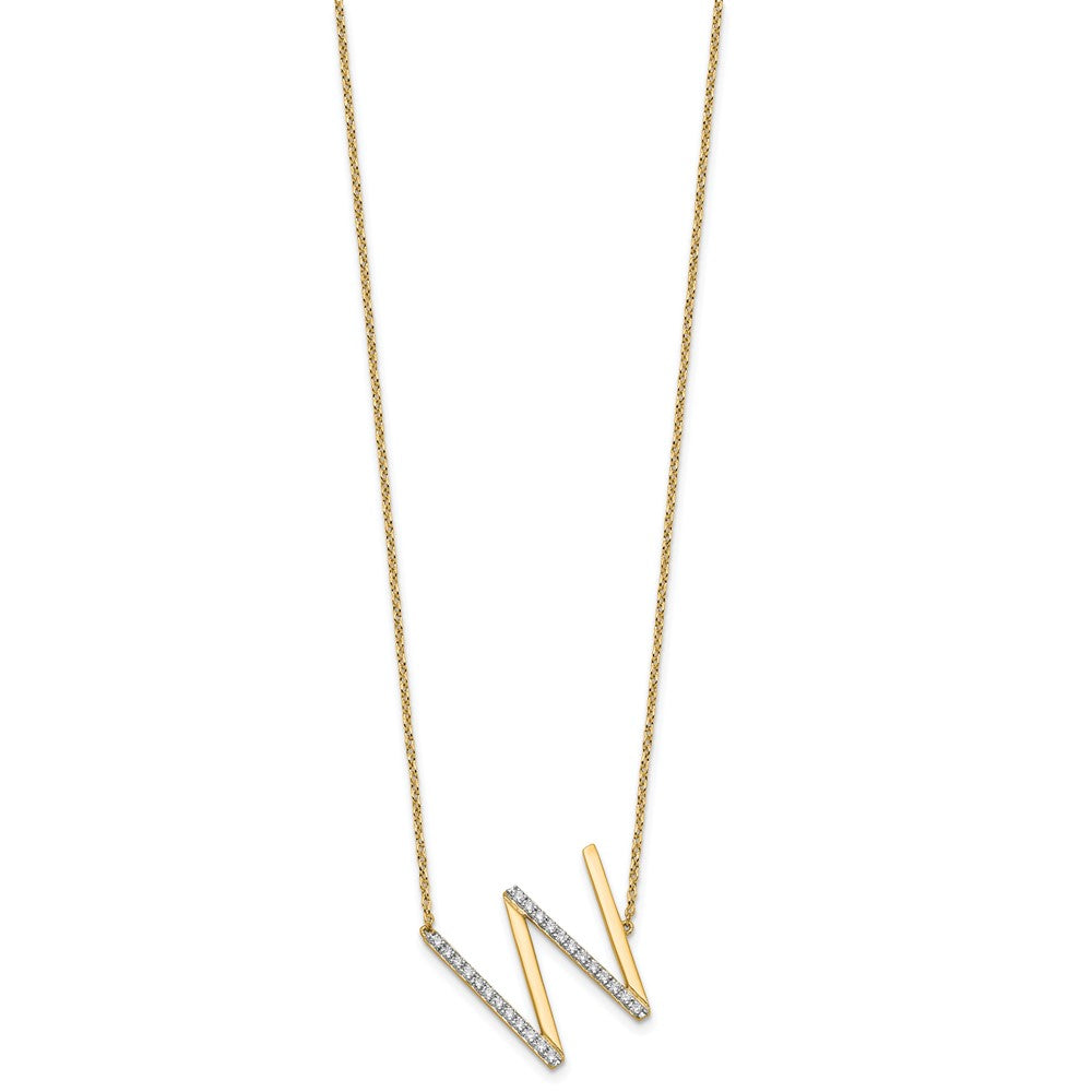 14K Gelbgold Seitlich Diamant Initiale W 18 Zoll Halskette