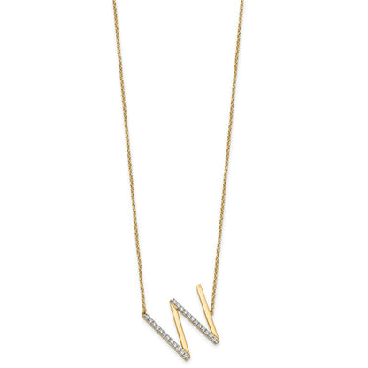 14K Gelbgold Seitlich Diamant Initiale W 18 Zoll Halskette