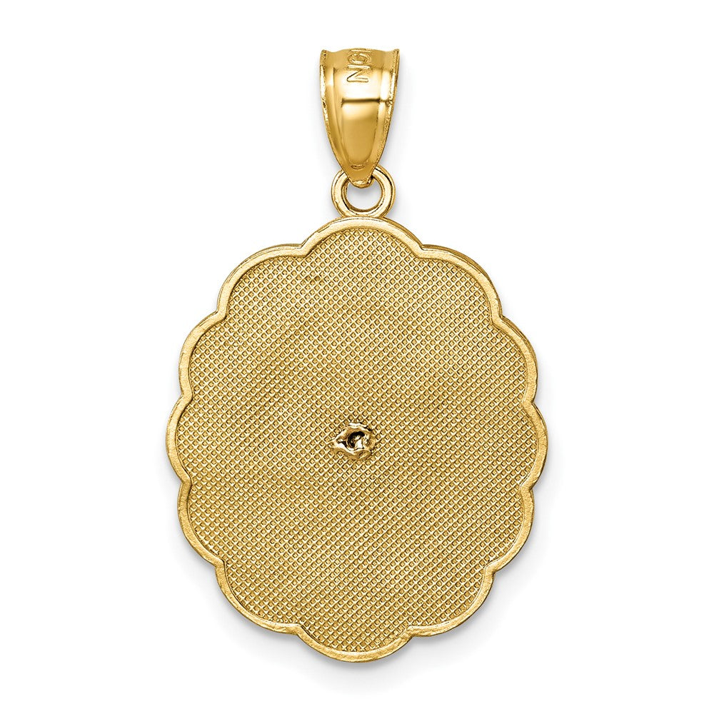 14K Gelbgold Polished Diamant-cut Spanish Ntra. Sra. De Guadalupe Oval Pendant