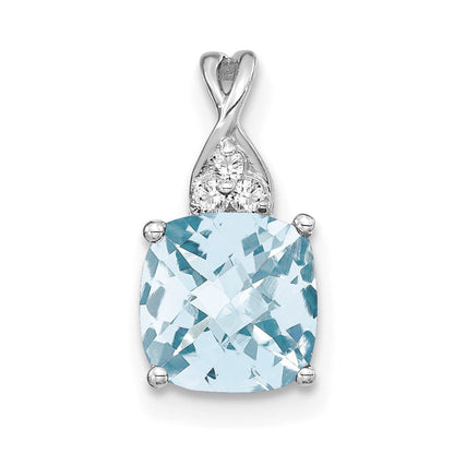 14K Weißgold Anhänger mit 7 mm Kissenschliff-Schachbrett-März/Aquamarin und Diamant