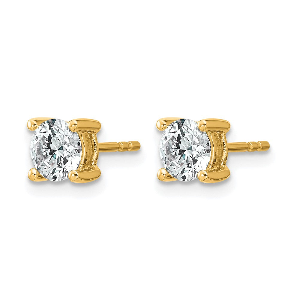 14K Gelbgold Ohrstecker mit zertifiziertem 1K im Labor gezüchtetem Diamant, VS+ F+, rund, komplette Vier-Krappen-Fassung, leichtgewichtig