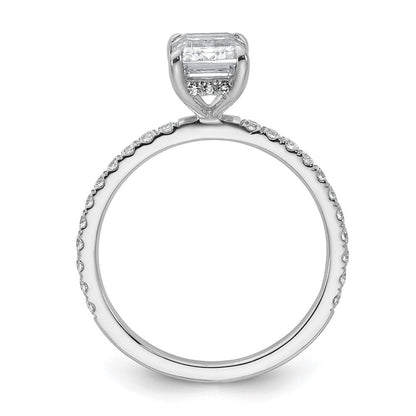 14K Weißgold Verlobungsring mit 2K zertifiziertem, im Labor gezüchtetem Diamant VS/SI+ G+ im Emerald-Schliff, Solitär mit Flair, komplett