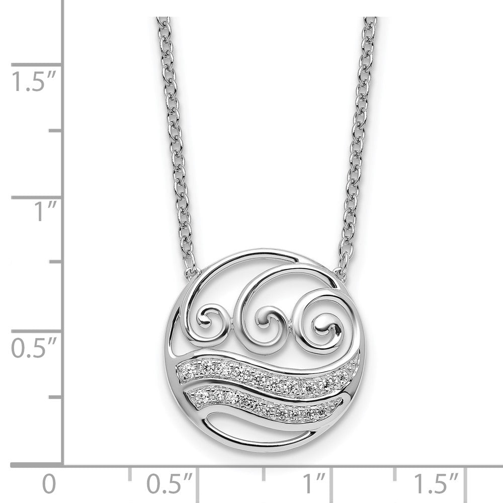 14K Weißgold Poliert 1/6 Karat Diamant Kreis mit Waves 18 Zoll Halskette