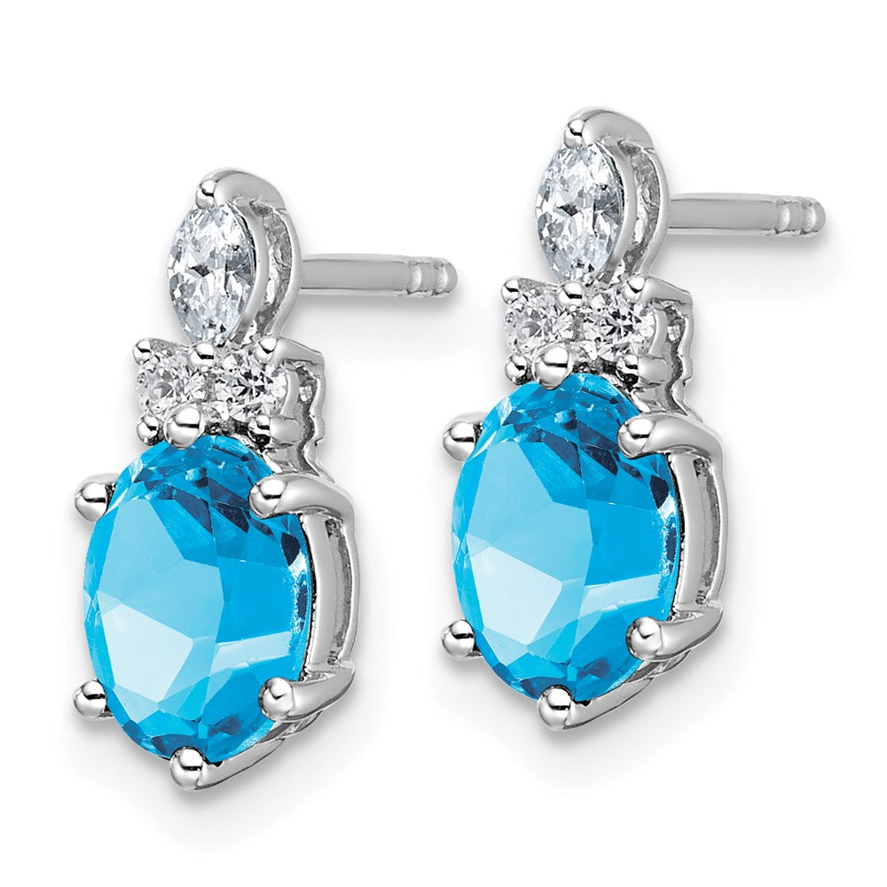 14K Weißgold Ohrstecker mit Diamanten und ovalem 7x5 Blautopas (Dezember-Geburtsstein)