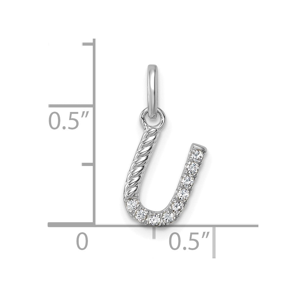 14K Weißgold Twisted-Anhänger mit 0,10 ct. Diamant-Initiale „U