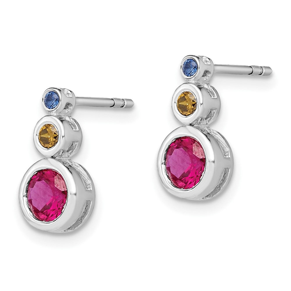 14K Weißgold Ohrringe mit Rubin, Smaragd und Saphir