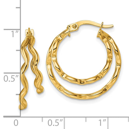 14K Gelbgold Poliert Gewellt Doppelt Kreis Creolen
