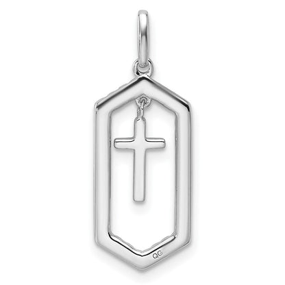 14K Weißgold Polierter Kreuzanhänger mit Diamant-Rahmen, 0,2 Karat, hängend