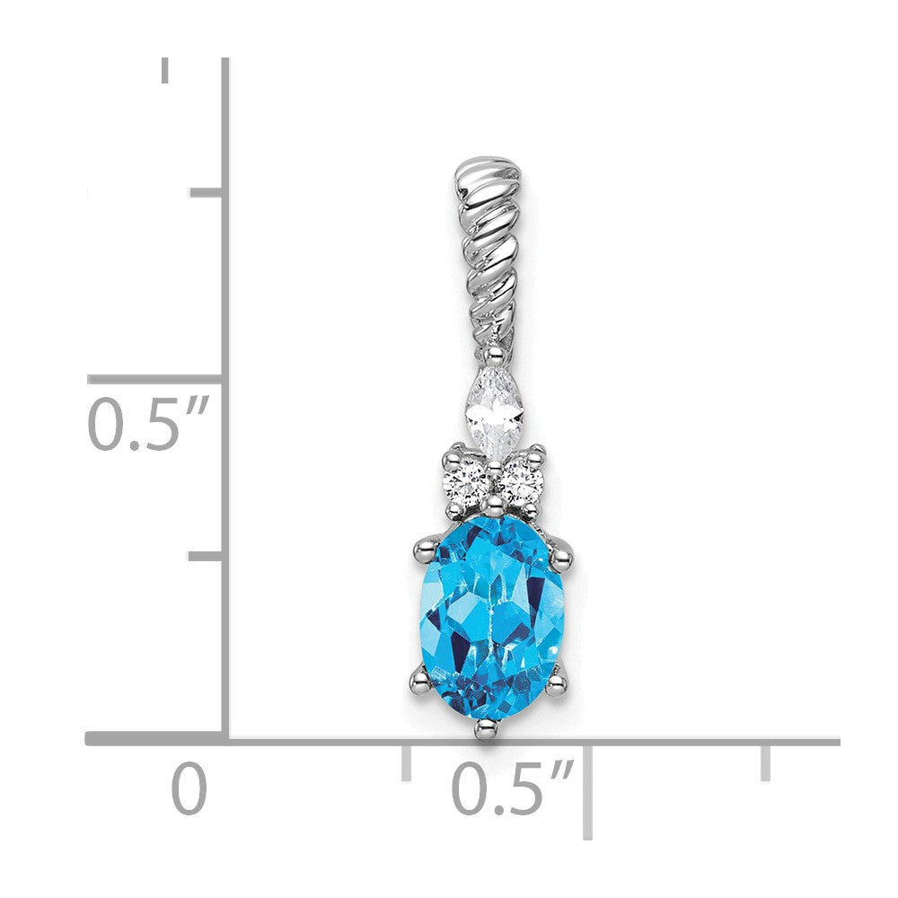 14K Weißgold Diamant und 7x5 Oval December/ Blautopas Gedreht Kette Anhänger