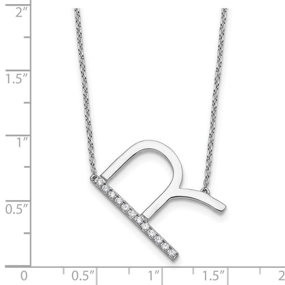 14K Weißgold Seitlich Diamant Initiale R 18 Zoll Halskette