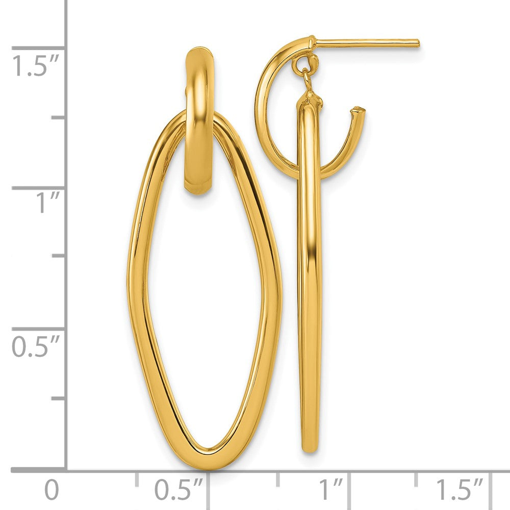 14K Gelbgold Poliert Oval Hängend C-hoop Ohrstecker