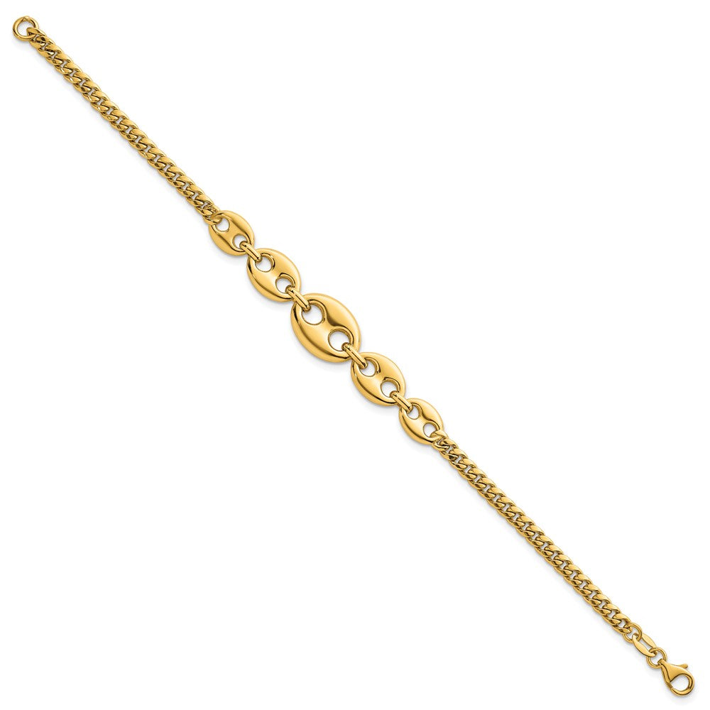 14K Gelbgold Poliert Abgestuft Gewölbt Marine und Panzer Glieder 7 Zoll Armband